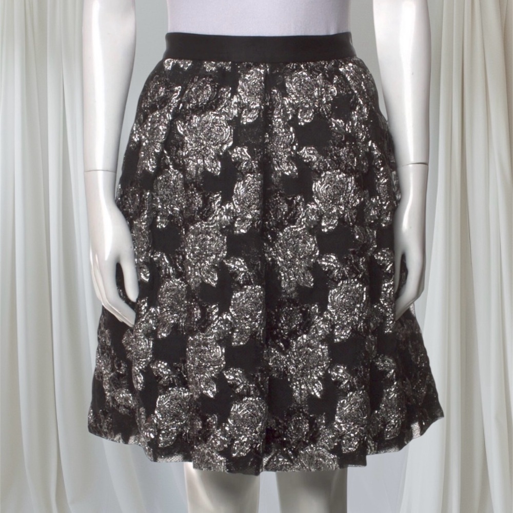 Prabal Gurung Silver Black Knee-Length Embellished Skirt